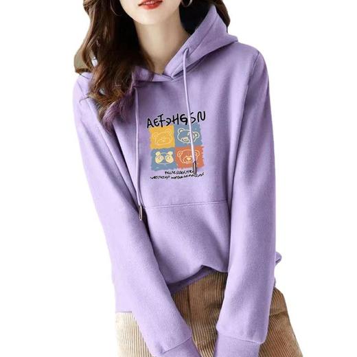 加绒卫衣连帽棉质正肩运动宽松休闲时尚印花多色上衣女潮秋冬外套 商品图4