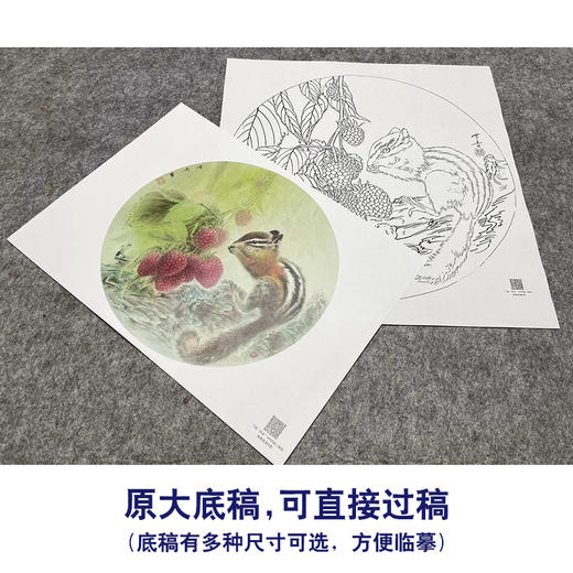 【大彩图】龚雪青工笔画白描底稿圆形小品荔枝小松鼠临摹勾线花鸟线稿XQ06 商品图1