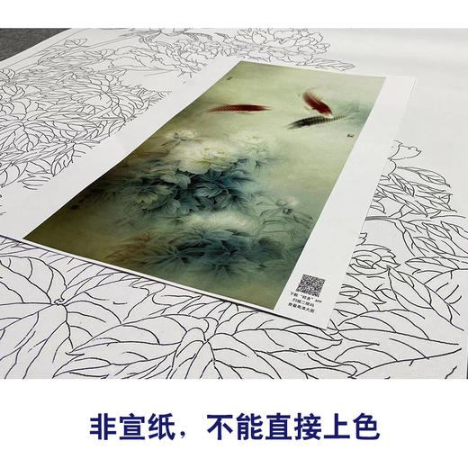 【大彩图】龚雪青工笔画白描底稿《三仙戏瑶池》牡丹鲤鱼临摹勾线花鸟线稿XQ58 商品图2