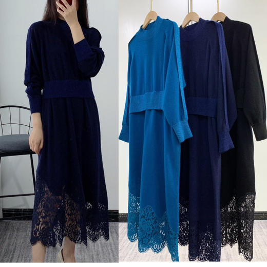 【à perles】羊绒蕾丝拼接连衣裙【现货】 商品图0