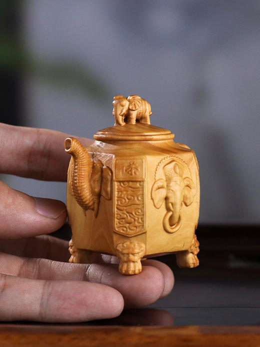 八方来财吉祥象把把壶°本色&做旧黄杨 商品图3