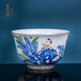 青花五彩描金婴戏杯