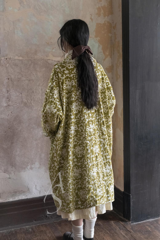 Casey Casey  果绿色花卉丝绒Blob长外套 商品图3