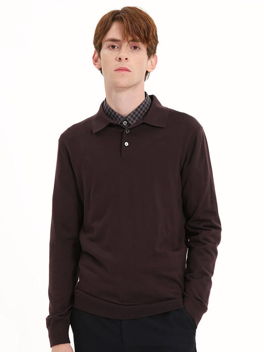 callisto红色全羊毛Polo针织衫 FSKNW005C 商品图0