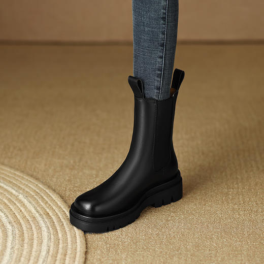 舒适保暖，纯色真皮羊羔毛里厚底短靴MSF-M7551-2 商品图12