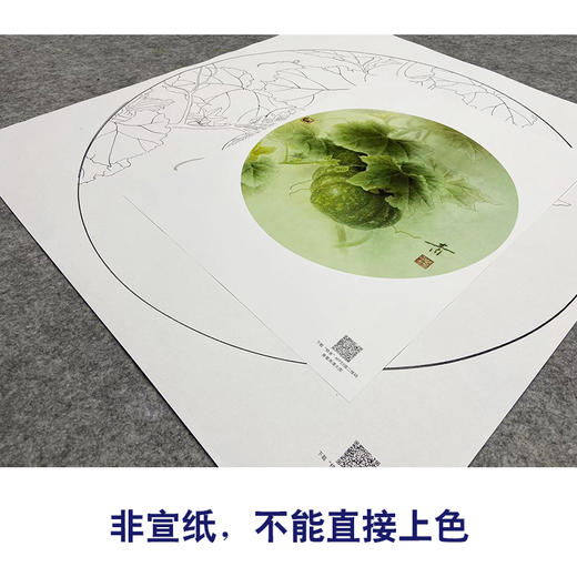 【大彩图】龚雪青工笔画白描底稿圆形小品《南瓜》临摹勾线花鸟线稿XQ05 商品图2