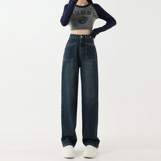 【一条过冬】 加绒款高腰拖地牛仔裤 高街垂感  加绒保暖 高腰收腹显腿长 商品图4