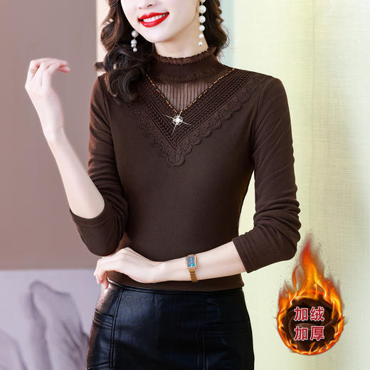 时尚网纱钉珠花边，加绒加厚保暖T恤上衣KQL-E249N9862 商品图3