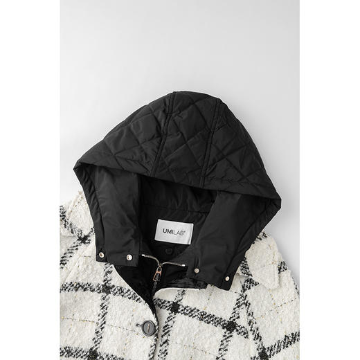 【年终福利/不退换】休闲格调经典黑白格纹帽款长款大衣BC436 商品图1