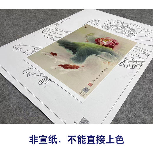 【大彩图】龚雪青工笔画白描底稿《锦上添花》荷花鲤鱼临摹勾线花鸟线稿XQ51 商品图2