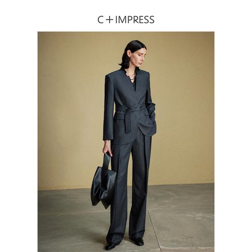 西嘉C+IMPRESS/西嘉羊毛条纹西装套装女腰带马甲半裙西装裤搭配一整套WT2304048 商品图0