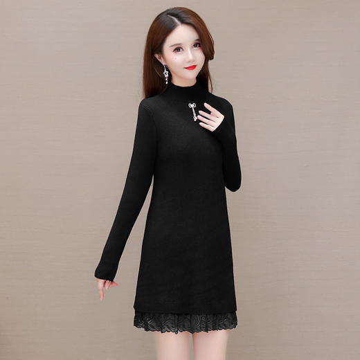 加绒保暖打底裙，时尚拼结蕾丝网纱A字裙QYM-YM-22B9121-Y 商品图1