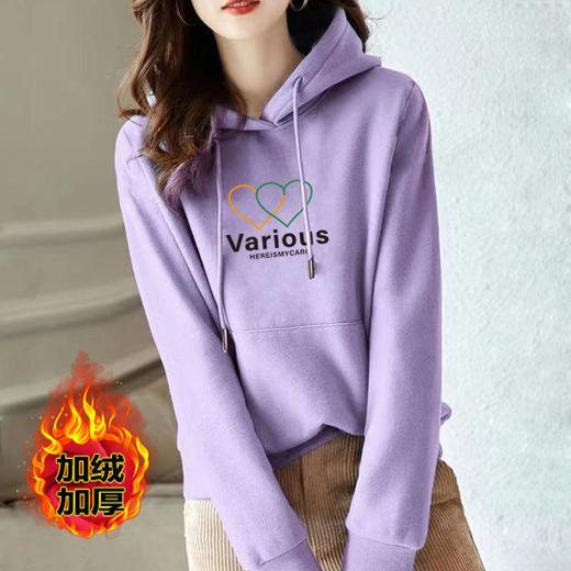 秋冬新款时尚卫衣连帽棉加绒宽松休闲印花上衣外套女士正肩运动 商品图1