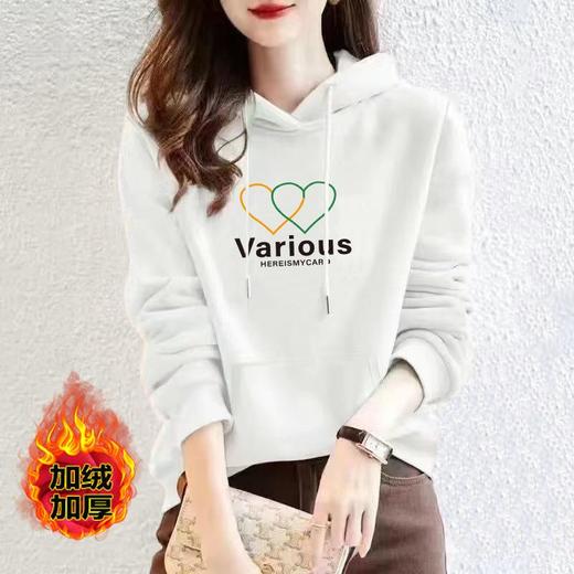 秋冬新款时尚卫衣连帽棉加绒宽松休闲印花上衣外套女士正肩运动 商品图0
