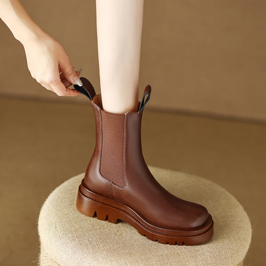 舒适保暖，纯色真皮羊羔毛里厚底短靴MSF-M7551-2 商品图4