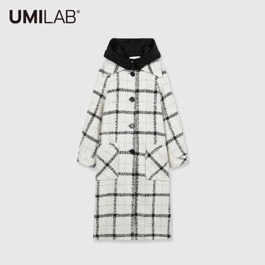 【年终福利/不退换】休闲格调经典黑白格纹帽款长款大衣BC436 商品图0