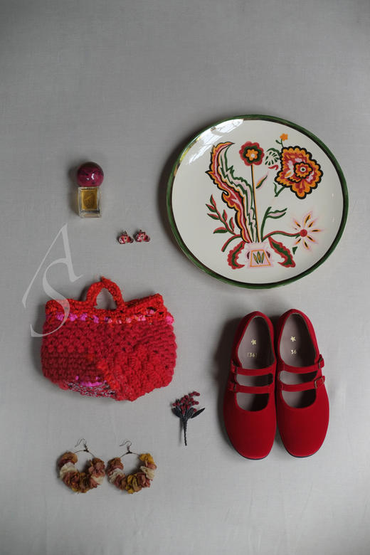 Daniela Gregis  红色/灰褐色双扣丝绒芭蕾舞鞋 商品图1