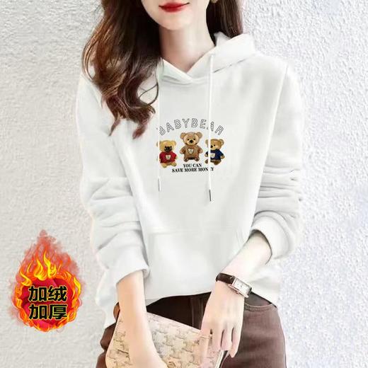 加绒卫衣连帽棉质正肩运动宽松休闲时尚印花外套多色上衣女潮秋冬 商品图2