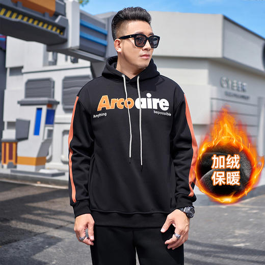 【圈】【新款DMH】大依优型大码加绒卫衣连帽卫衣帽衫长袖潮牌男装加肥加大上衣男士胖子 商品图0
