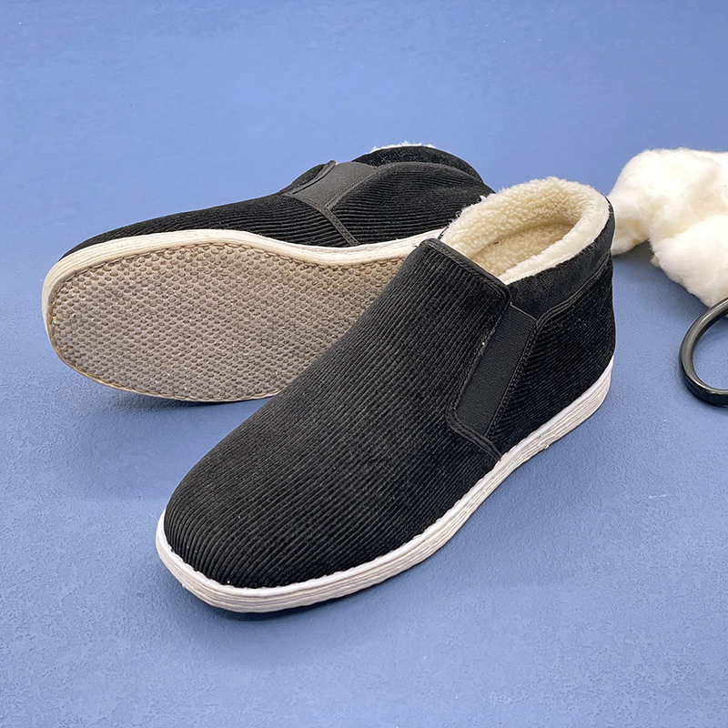 内联升男鞋手工棉鞋千层底高腰灯芯绒毛领棉靴8542A