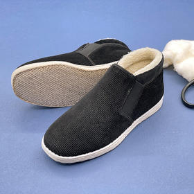 内联升男鞋手工棉鞋千层底高腰灯芯绒毛领棉靴8542A