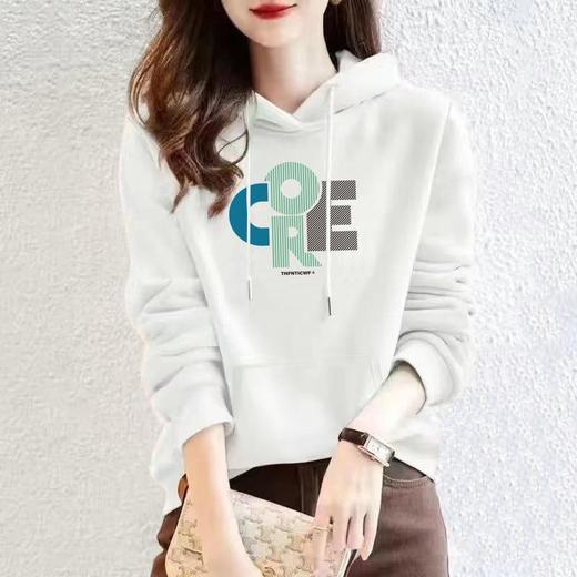 加绒卫衣连帽棉质正肩运动宽松休闲时尚印花外套多色女潮秋冬上衣 商品图4