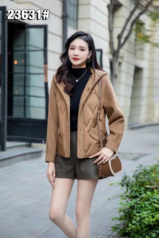 D6091      韩版高端大气连帽羊毛呢拼接羽绒服短款外套（特价不退换） 商品图2