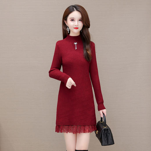 加绒保暖打底裙，时尚拼结蕾丝网纱A字裙QYM-YM-22B9121-Y 商品图0