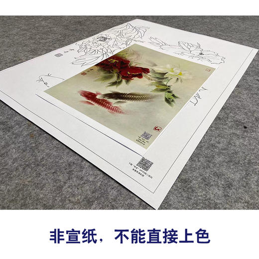 【大彩图】龚雪青工笔画白描底稿《牡丹鲤鱼》临摹勾线花鸟线稿XQ52 商品图2
