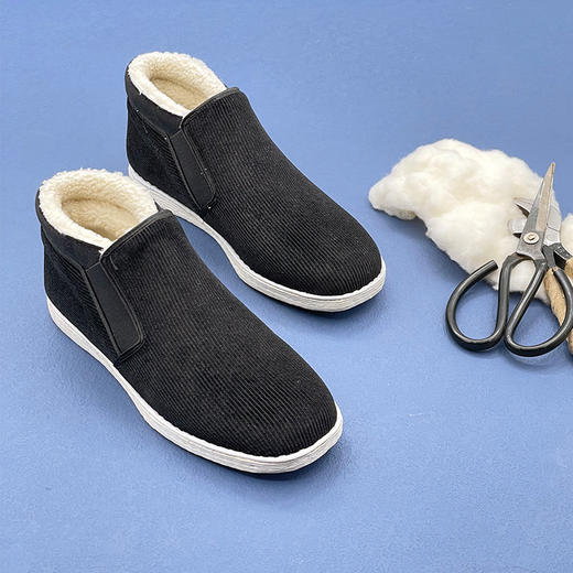 内联升男鞋手工棉鞋千层底高腰灯芯绒毛领棉靴8542A 商品图4