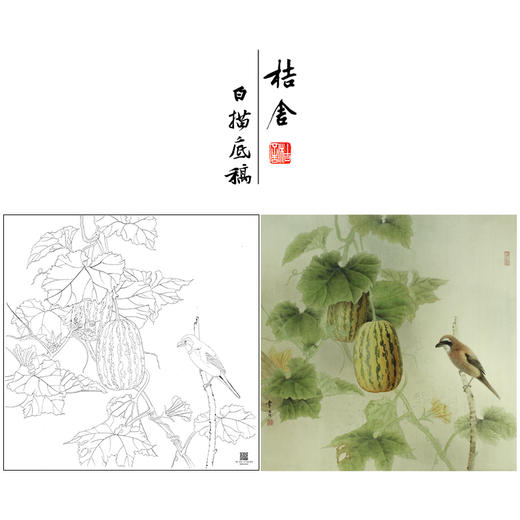 【大彩图】龚雪青工笔画白描底稿斗方小品《瓜园》西瓜临摹勾线花鸟线稿XQ47 商品图0