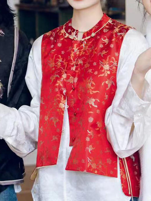 限量款| 盛唐牡丹|花开祥瑞宋锦圆领马甲 商品图2