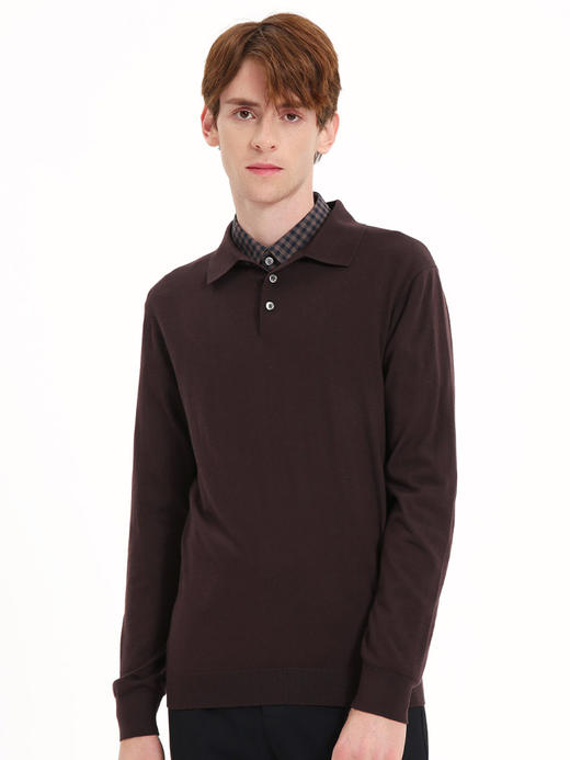 callisto红色全羊毛Polo针织衫 FSKNW005C 商品图1