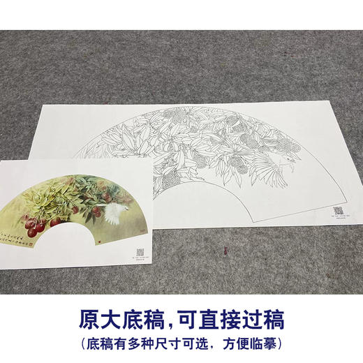 【大彩图】龚雪青工笔画白描底稿扇面小品《来禽图》荔枝临摹勾线花鸟线稿XQ21 商品图1