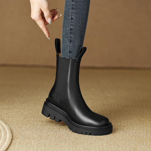 舒适保暖，纯色真皮羊羔毛里厚底短靴MSF-M7551-2 商品图10