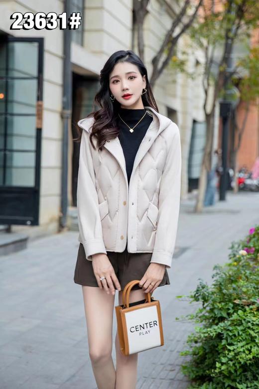 D6091      韩版高端大气连帽羊毛呢拼接羽绒服短款外套（特价不退换） 商品图1