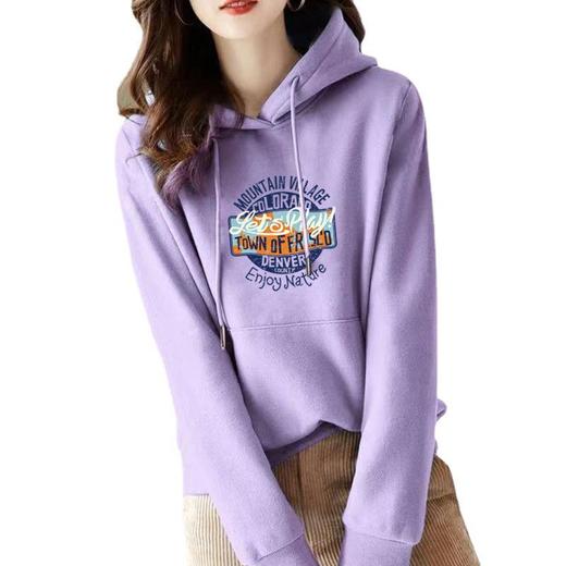 连帽加绒棉质卫衣运动宽松休闲时尚印花上衣女潮秋冬正肩多色外套 商品图4