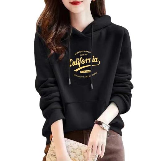 连帽加绒棉质卫衣运动宽松休闲时尚印花外套上衣女潮秋冬正肩多色 商品图4