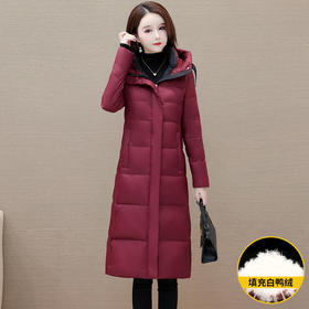 冬季长款白鸭绒羽绒服，连帽保暖过膝加绒冬装羽绒服外套QYM-JJ-MD23B117-Y
