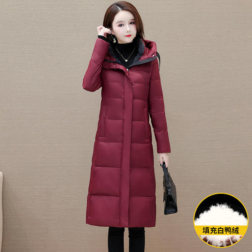 冬季长款白鸭绒羽绒服，连帽保暖过膝加绒冬装羽绒服外套QYM-JJ-MD23B117-Y 商品图0