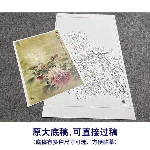 【大彩图】龚雪青工笔画白描底稿《新雨后》牡丹临摹勾线花鸟线稿XQ53 商品图1