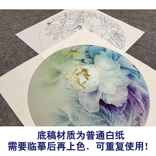 【大彩图】龚雪青工笔画白描底稿圆形小品《妃之三》牡丹临摹勾线花鸟线稿XQ16 商品图3