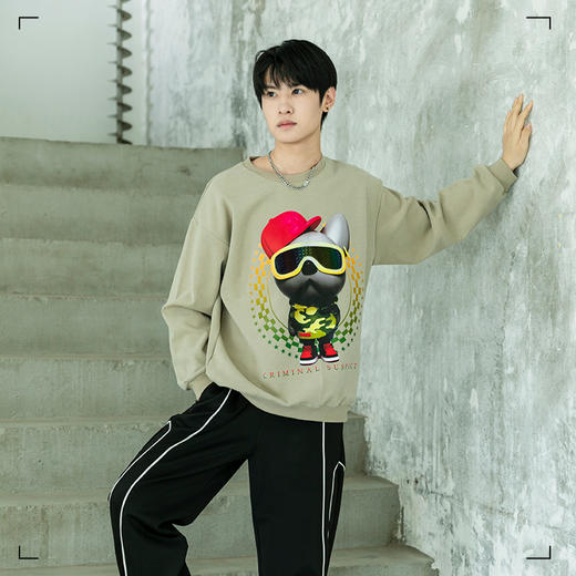 潮酷时尚卫衣男ins潮流狗狗印花秋冬加绒情侣款宽松圆领卫衣上衣SZ2743 商品图10