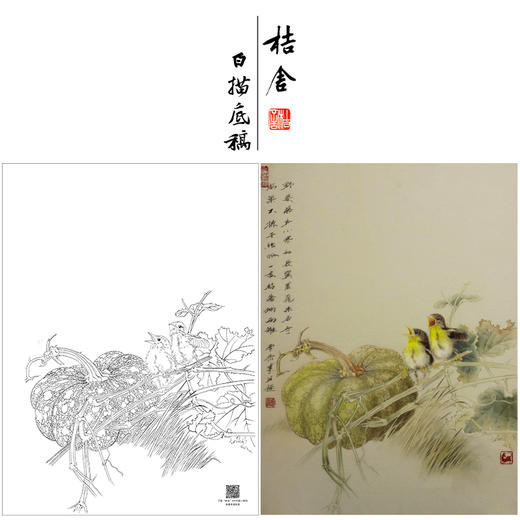 【大彩图】龚雪青工笔画白描底稿南瓜小鸟临摹勾线花鸟线稿XQ55 商品图0