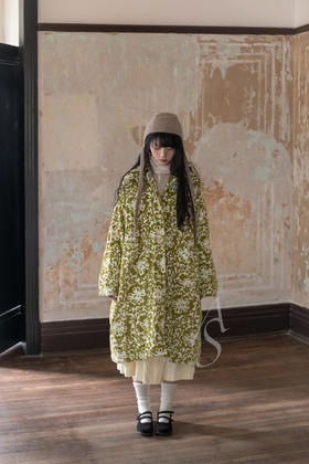 Casey Casey  果绿色花卉丝绒Blob长外套