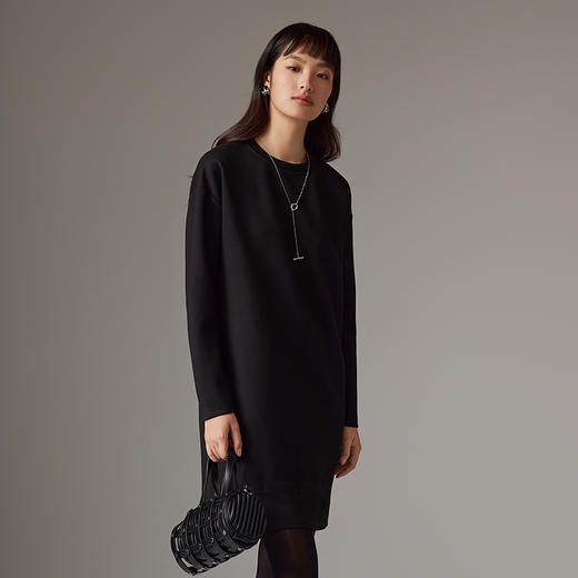 IN AND ON羊毛长袖懒人围裹式半身裙收腰显瘦人字纹针织连衣裙53771 商品图3