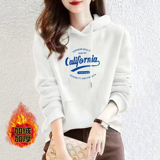 连帽加绒棉质卫衣运动宽松休闲时尚印花外套上衣女潮秋冬正肩多色 商品图3