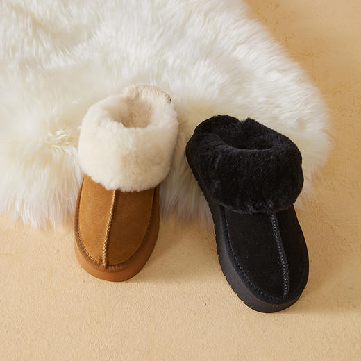 西遇厚底毛毛拖鞋女新款冬季加厚牛皮雪地靴外穿半拖加绒棉鞋22134351 商品图4
