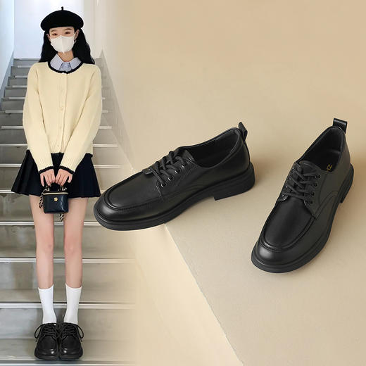 ZHR单鞋女2023秋冬新款ins英伦风韩版百搭时尚洋气软底气质小皮鞋 商品图0
