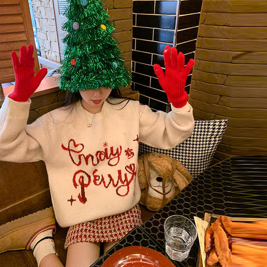 <曾小咸推荐>【圣诞情书】白色字母毛衣+红格半裙 商品图3